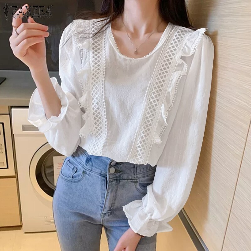 [Clearance Sale]ZANZEA Clearance Sale Womens Puff Long Sleeve Ruffles Shirt Office Cargo Loose Tops Blouse CLE