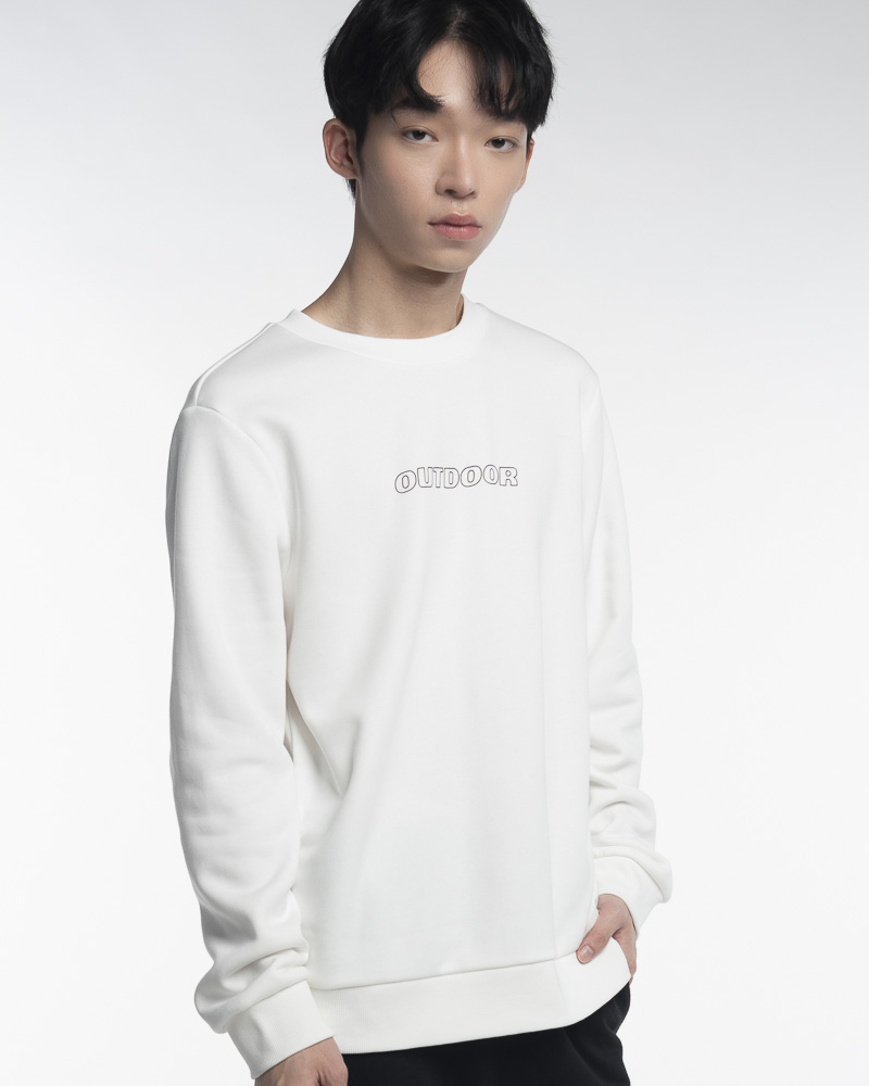 Yishion Men Solid Coloured Long Sleeve Sweatshirt with Outdoor Slogan (White)