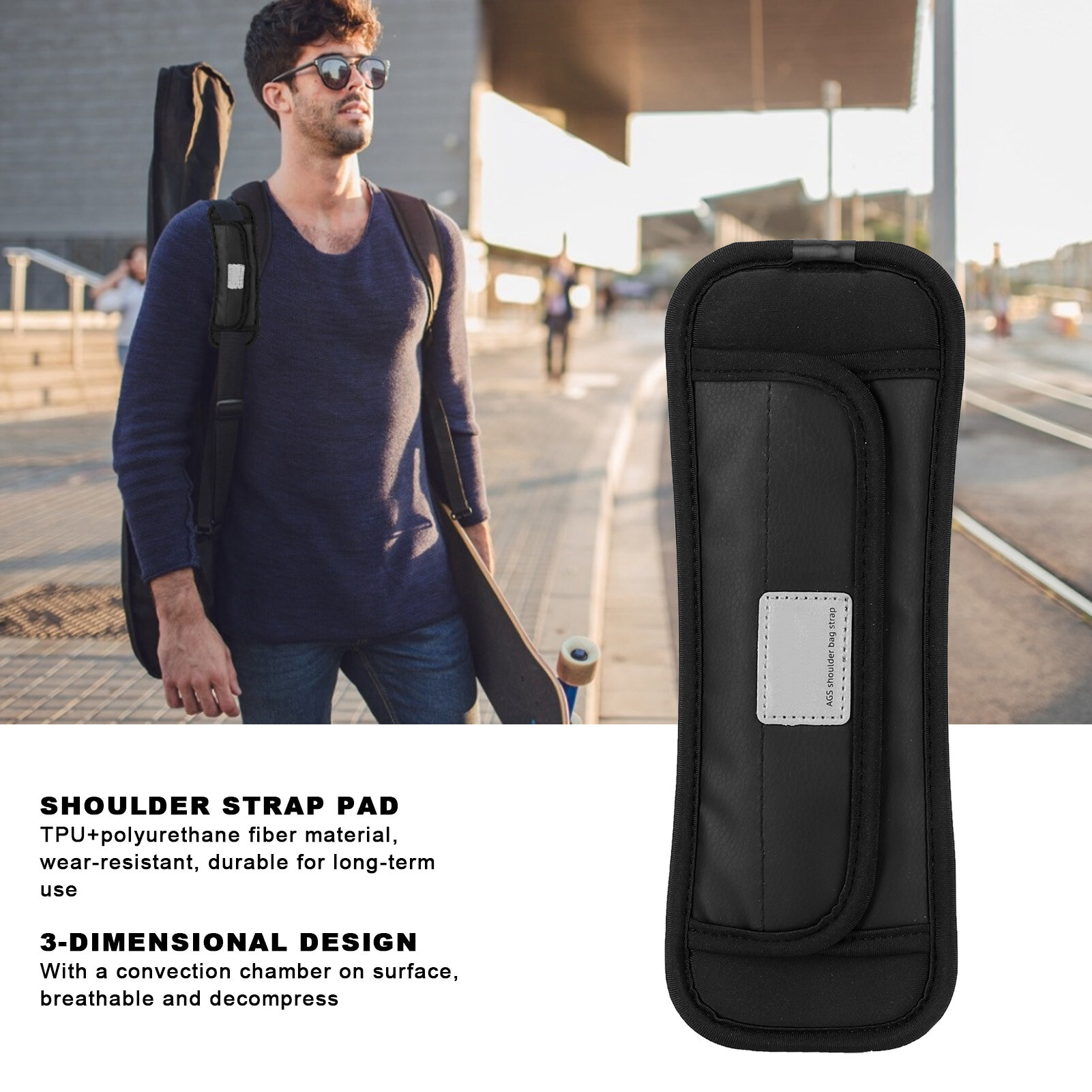 Shoulder Strap Pads Non-Slip Guitar Strap Decompression Cushion for Backpack Sport Bag Black