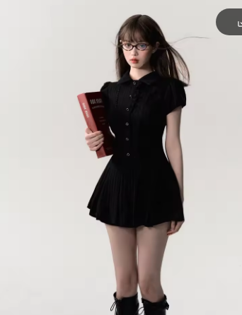 High Quality Dress Elegant Sexy Lace Decoration Retro Dress Vestido Y2k A-line Short Sleeved Shirt Skirt Commuting College Style