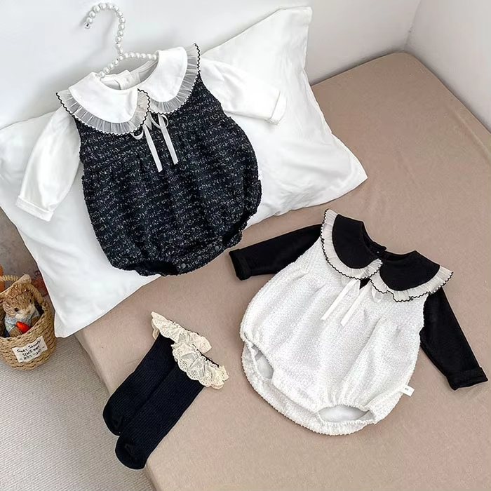 2025 New Spring Newborn Baby Girls Clothing Set Long Sleeved Cotton T-shirt Sleeveless Jumpsuit Toddler Baby Girl Clothes Suit