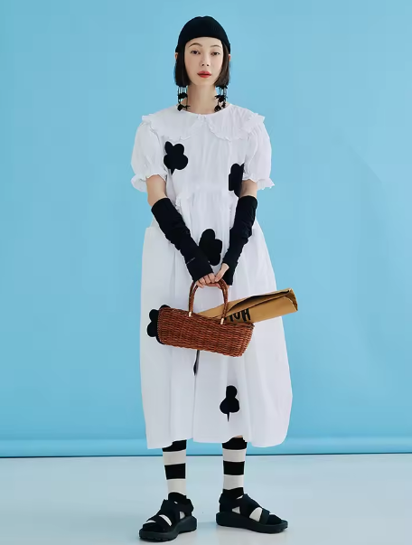 imakokoni 2022 Original Summer Pure Cotton Black Dress Cherry Blossom Dress Simple Girly Long Skirt for women white dress 223588