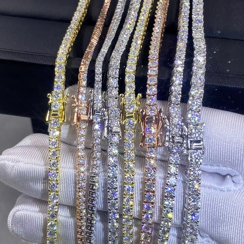 Hip Hop Unisex Moissanite Tennis Chain For Women Men Original 925 Sterling Silver Moissanite Bracelet Necklace Wedding Jewelry