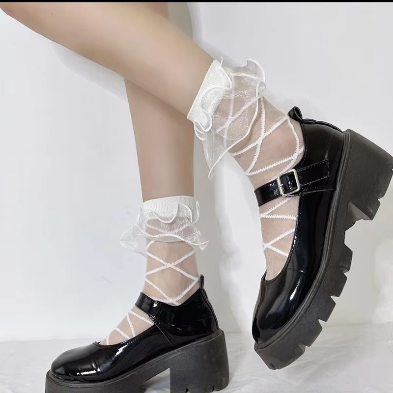 Cross Bandage JK Socks Lolita Girls Mid Tube Sock Gothic Punk Mesh Hollow Tie Calf Socks For Women Sexy Lace Stockings Costumes