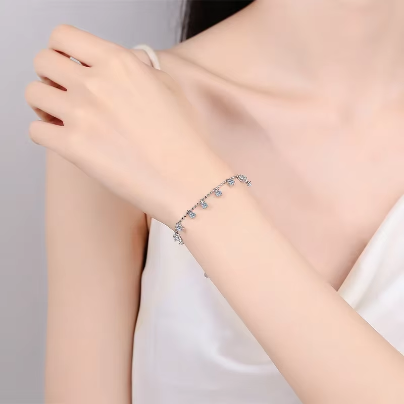 Full Diamond Tennis Bracelet 1.3/3.9ct D Color Moissanite Tassel Bracelet for Women Platinum PT950 Chain Brilliant GRA Certified