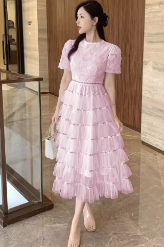 Summer Fairy Princess Mesh Sequined Embroidery Cascading Ruffles Layer Cake Dress Women Clothing Evening Birthday Party Vestidos