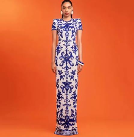 2024 Spring/Summer New Sexy Round Neck Short Sleeve Printed Bandage Dress Women's Elegant Celebrity Party Evening Dres