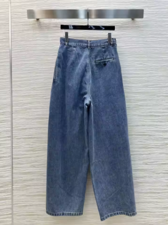 Jeans Women Spring Summer Cotton High-waist Folds Wide Leg Straight Denim Pants Trendy Casual Basics Loose Fit Female Clothes