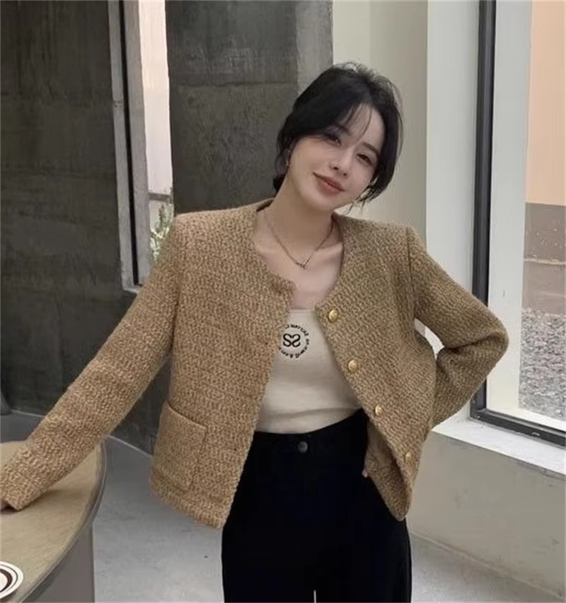 Vintage Solid Stand Neck Full Sleeve Short Jacket Fashion Double Pockets Zipper Coats New Female Spring High Street Outwear 2025