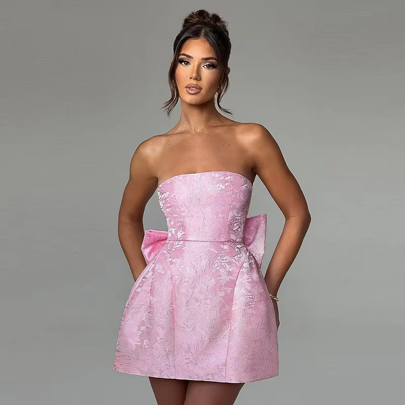 Ladies Autumn Evening Birthday Party Dress Women Sleeveless Backless Bow New Fashion Mini Dresses Night Clubwear Fall Outfits