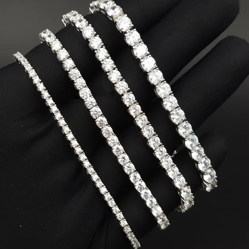 Dainty Full Moissanite Tennis Bracelet 18k Gold Plated 925 Sterling Silver D Color Lab Created Diamond Bracelet for Women Men
